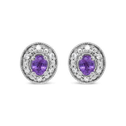 14K White Gold 4x3mm Round Pink Sapphire and 1/10 Cttw Round Diamond Halo Stud Earrings - (I-J Color, SI1-SI2 Clarity) WEM Support (www.WEM.support)