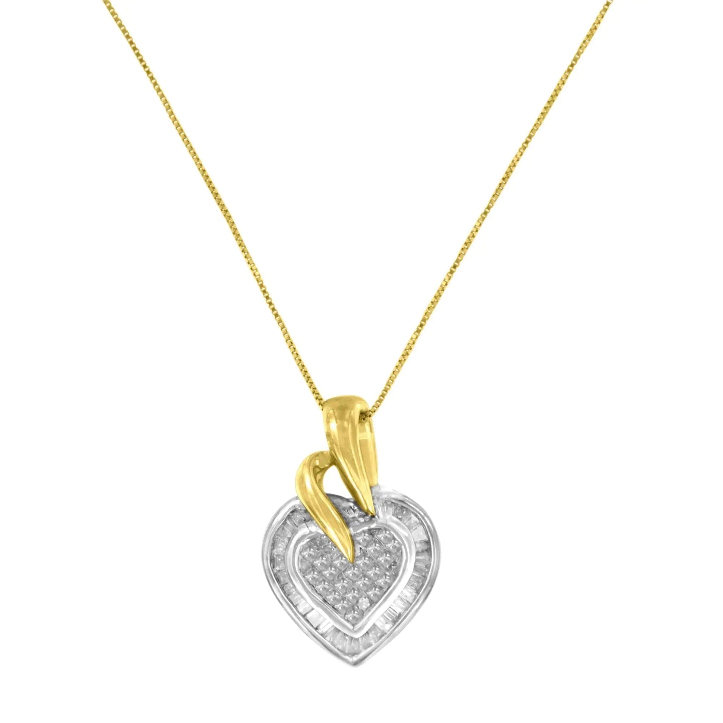 10K Two-Tone Baguette and Princess Cut Diamond Love is Golden Halo Pendant Necklace (1/2 cttw, H-I Color, I1-I2 Clarity) WEM Support (www.WEM.support)