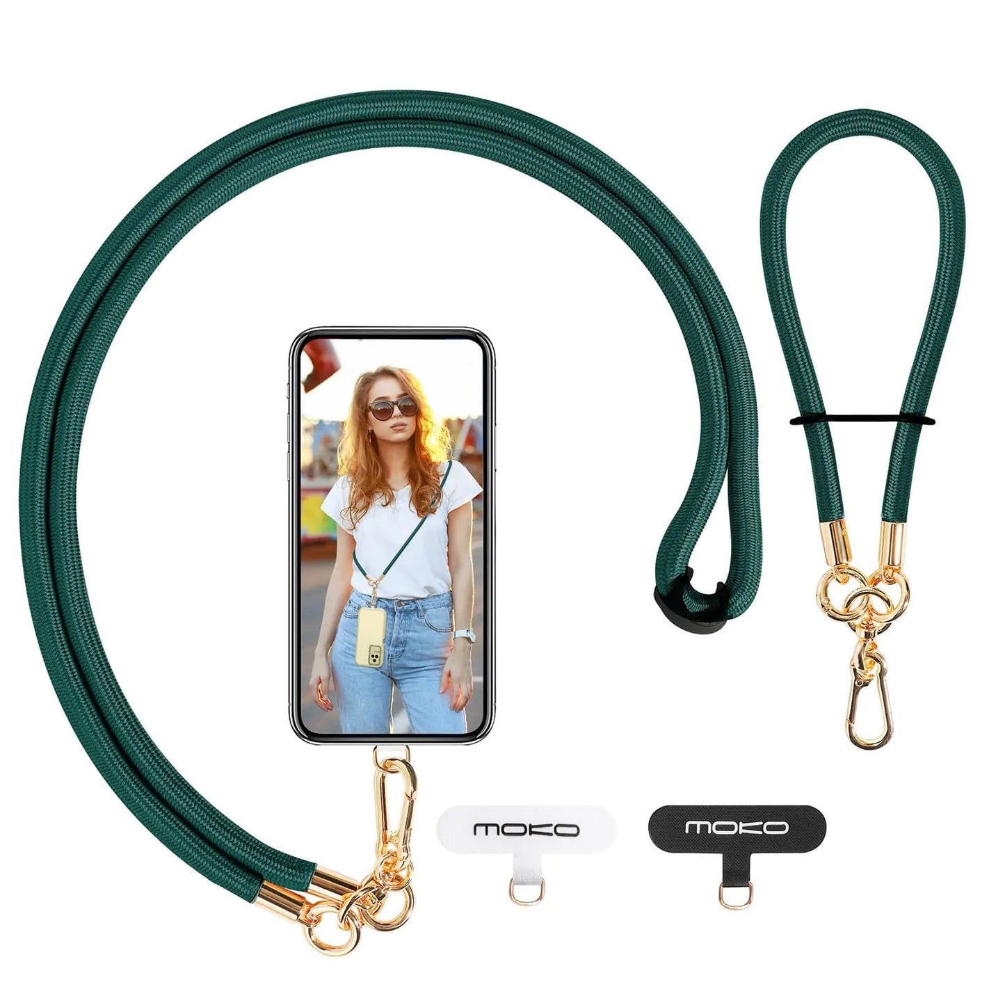 MoKo Crossbody Phone Lanyard, Adjustable Cell Phone Lanyard, Premium 8mm Thick Rope Mobile Phone Lanyard for iPhone, Samsung,and More | Phone Neck Strap×1, Wrist Strapx1, Lanyard Patch×2, Black HejK.com