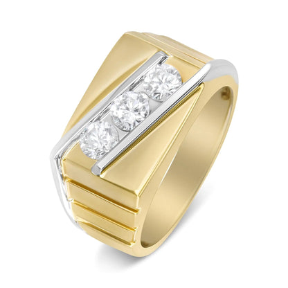Gents 14K Yellow and White Gold 1.00 Cttw Channel Set Round-Cut Diamond 3 Stone Band Ring (G-H Color, SI1-SI2 Clarity) WEM Support (www.WEM.support)