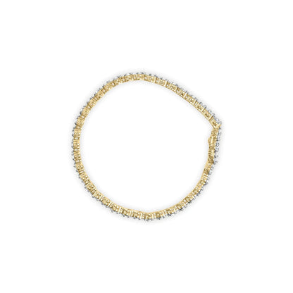 14k Yellow Gold 5.00 Cttw Diamond Three Stone Link Tennis Bracelet (I-J Color, SI2-I1 Clarity) - 7' Inches WEM Support (www.WEM.support)