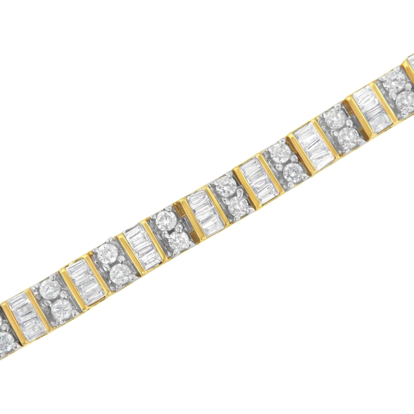 10K Yellow Gold 4.0 Cttw Alternating Baguette & Round Cut Diamond Bezel- & Prong-Set 7" Tennis Bracelet (G-H Color, SI1-SI2 Clarity) WEM Support (www.WEM.support)