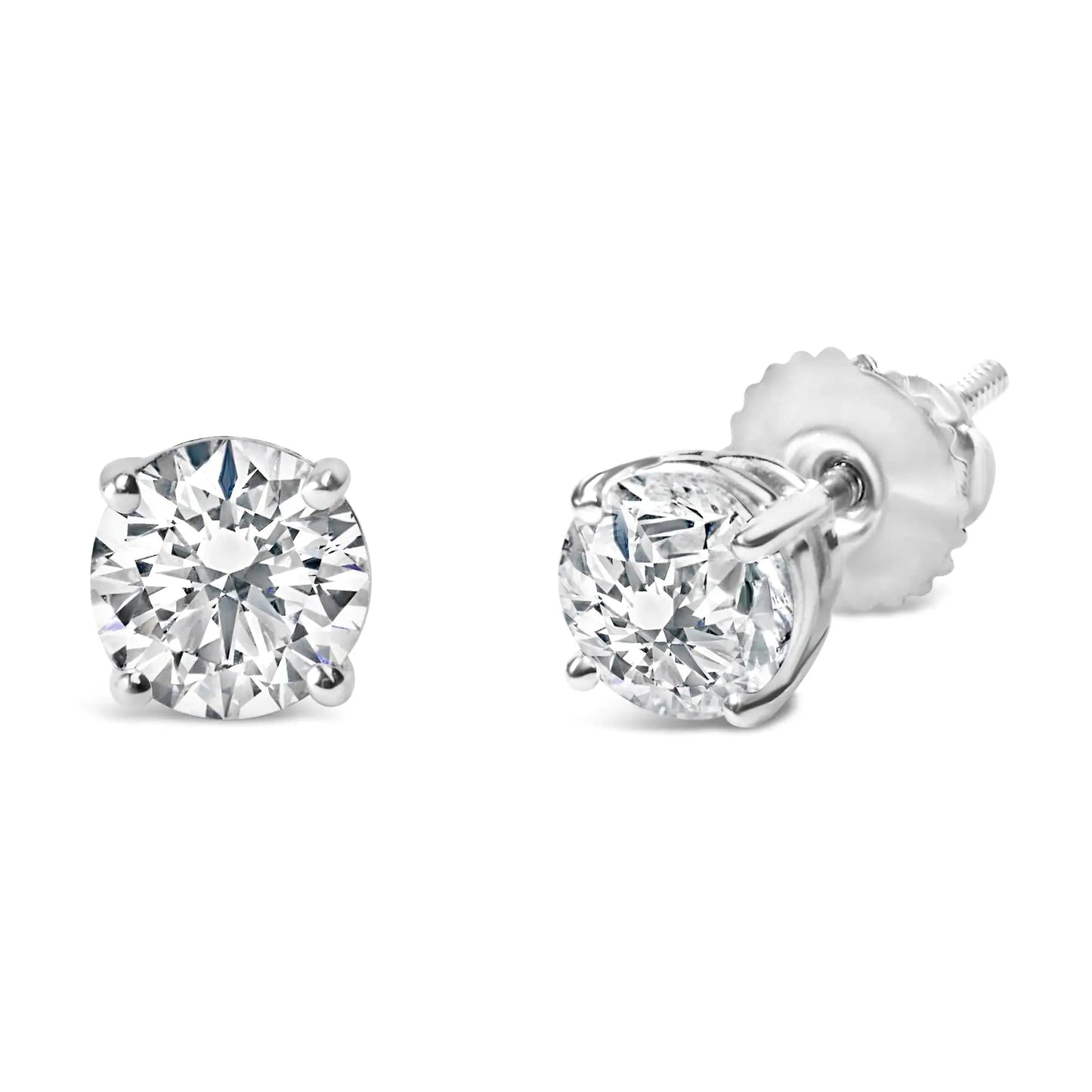 14K Gold 1.0 Carat Round Brilliant Cut Lab Grown White Diamond 4-Prong Classic Solitaire Stud Earrings WEM Support (www.WEM.support)