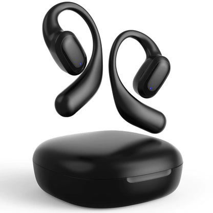 Mythsound Auriculares Abiertos Bluetooth 5.3 Inalámbricos con Ganchos para las Orejas, 75 Horas de Reproducción, Carga Rápida, Resistentes al Sudor, Caja de Carga con Pantalla Digital para Música, Juego y Deporte (Negro) HejK.com