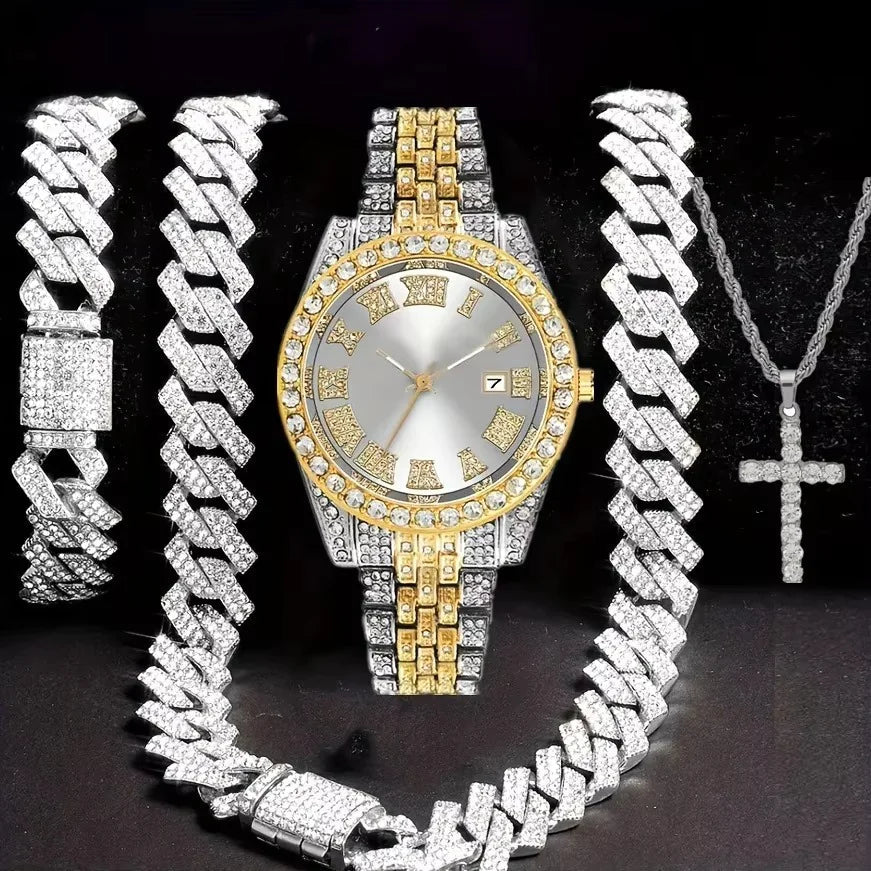 Hip Hop Jewelry Set – Bracelet, Necklace & Diamond Watch HejK.com Marketplace LLC