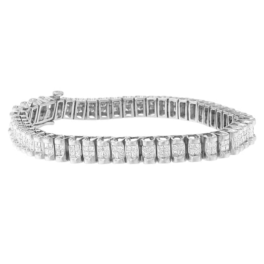 14K White Gold 3.0 Cttw Princess Cut Quad Invisible Set Tennis Bracelet (H-I Color, SI2-I1 Clarity) - 7” WEM Support (www.WEM.support)