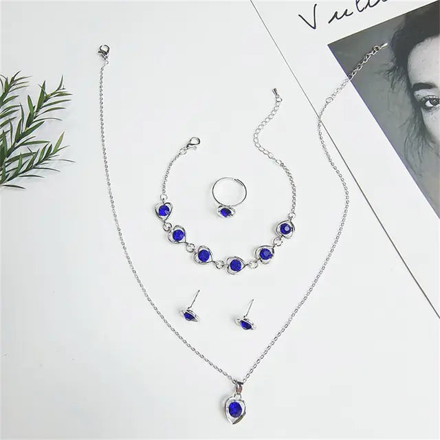 Luxury Cutout Heart Colored Zircon Stud Earring Bracelet Necklace WEM Support (www.WEM.support)