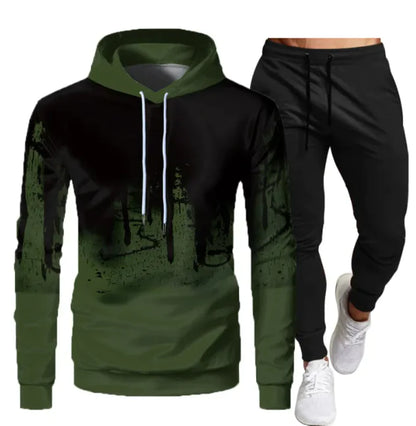 Men's Solid Color Sweater Sports Hooded 3D Sweater Suit