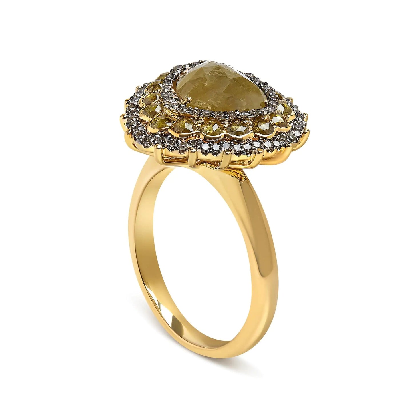 14K Yellow Gold 3.00 Cttw Yellow Rose Cut and White Diamond Halo Cocktail Ring (Yellow/I-J Color, I1-I2 Clarity) - Size 7 WEM Support (www.WEM.support)