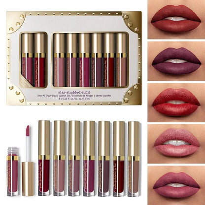 8 Pieces Professional Lip Glaze Gloss Waterproof Makeup Matte Non-sticky Lipstick WEM Support (www.WEM.support)
