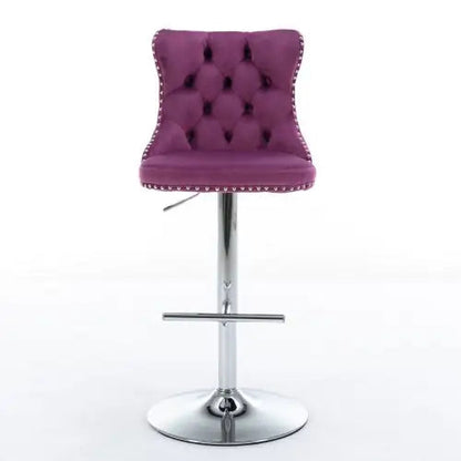 Swivel Velvet Barstools Adjusatble Seat Height From 25-33 Inch Purple,Set Of 2 WEM Support (www.WEM.support)