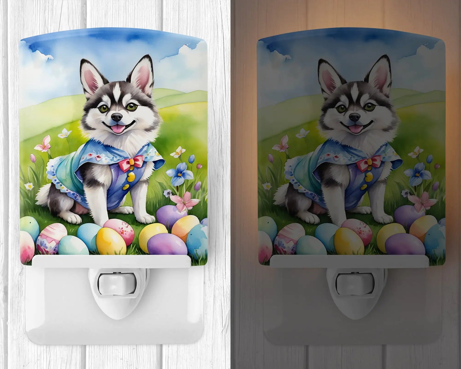 Alaskan Klee Kai Easter Egg Hunt Ceramic Night Light WEM Support (www.WEM.support)