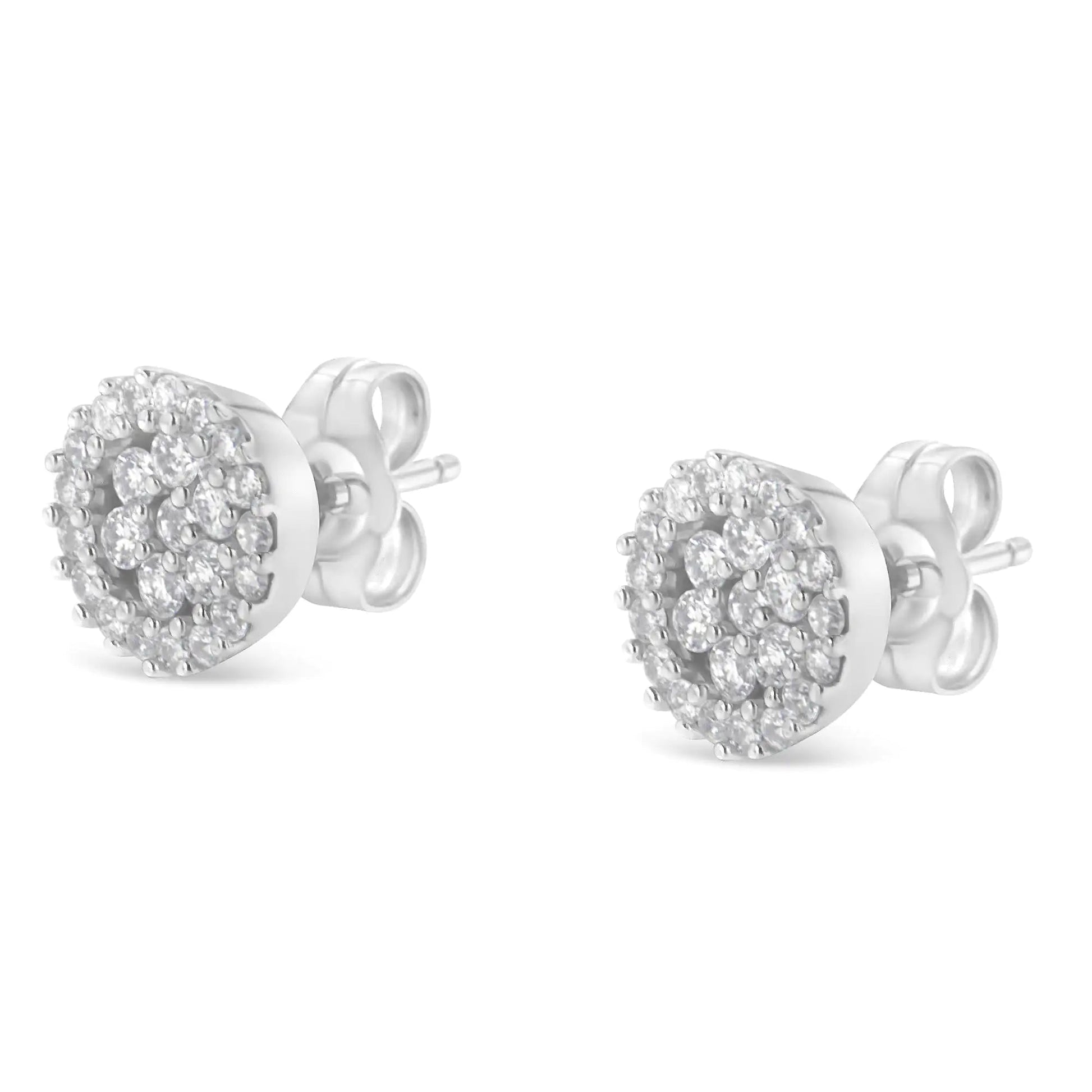 14K White Gold 1/2 Cttw Brilliant-Cut Diamond Halo-Style Cluster Round Button Stud Earrings (H-I Color, I1-I2 Clarity) WEM Support (www.WEM.support)