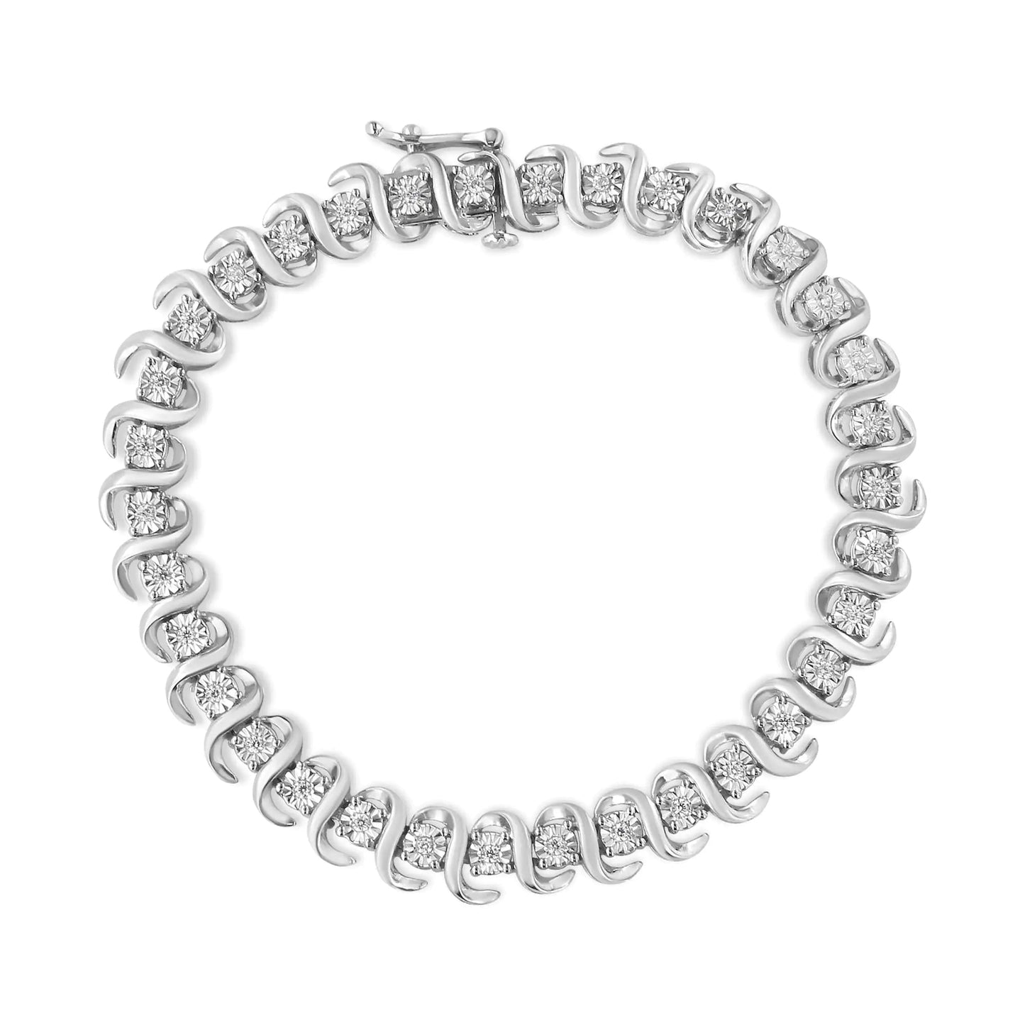 .925 Sterling Silver 1/3 Cttw Miracle-Set Diamond "S" Link Tennis Bracelet (I-J Color, I3 Clarity) - Size 7.25" WEM Support (www.WEM.support)