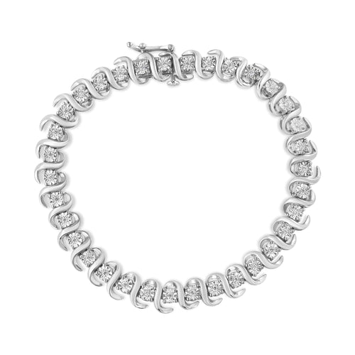 .925 Sterling Silver 1/3 Cttw Miracle-Set Diamond "S" Link Tennis Bracelet (I-J Color, I3 Clarity) - Size 7.25" WEM Support (www.WEM.support)