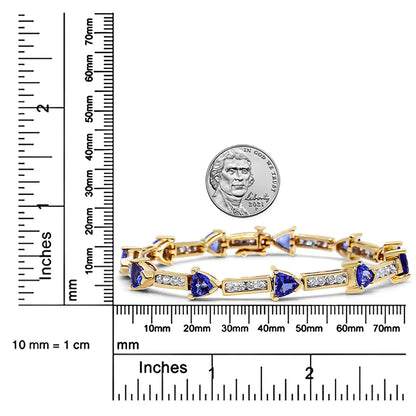 14K Yellow Gold 1 5/8 Cttw Diamond and 5MM Trillion Blue Tanzanite Link Bracelet (H-I Color, I1-I2 Clarity) - 7" WEM Support (www.WEM.support)