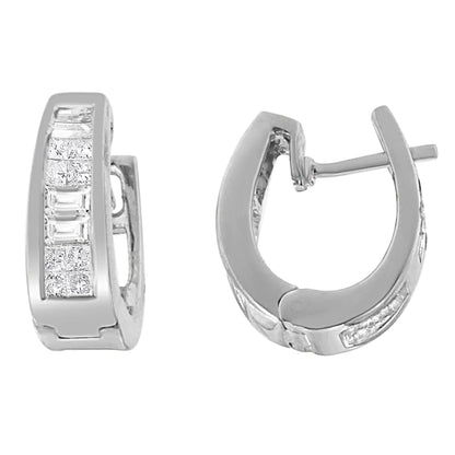 14K White Gold Princess and Baguette-Cut Diamond Long Hoop Earrings(0.50 cttw,I-J Color,VS1-VS2 Clarity) WEM Support (www.WEM.support)