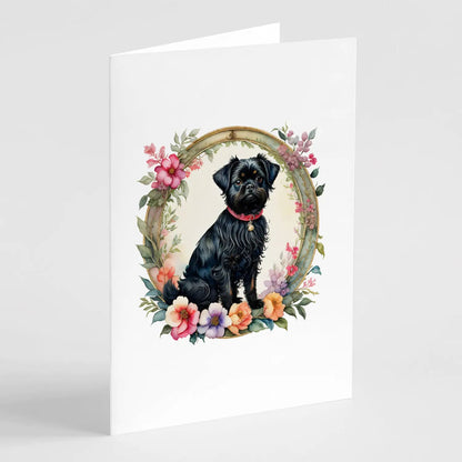 Affenpinscher and Flowers Greeting Cards Pack of 8 WEM Support (www.WEM.support)