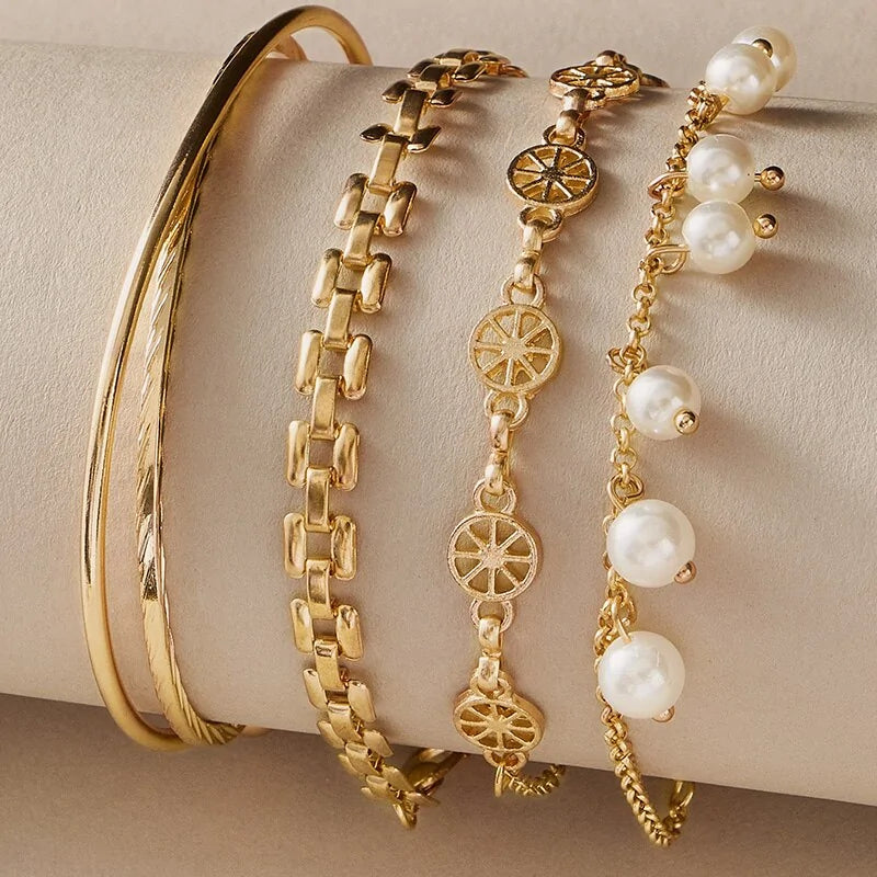 4-Piece Bohemian Pearl and Lemon Bracelet Set WEM Support (www.WEM.support)