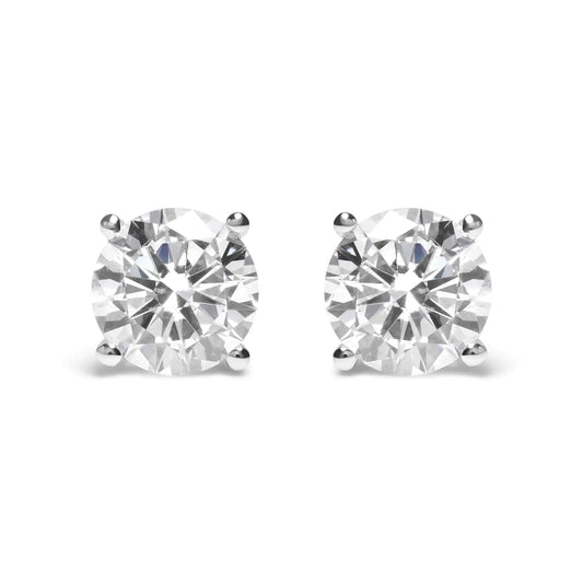 14K White Gold Round Brilliant-Cut Lab Grown Diamond Classic 4-Prong Stud Earrings with Screw Backs (G-H Color. VS1-VS2 Clarity) WEM Support (www.WEM.support)