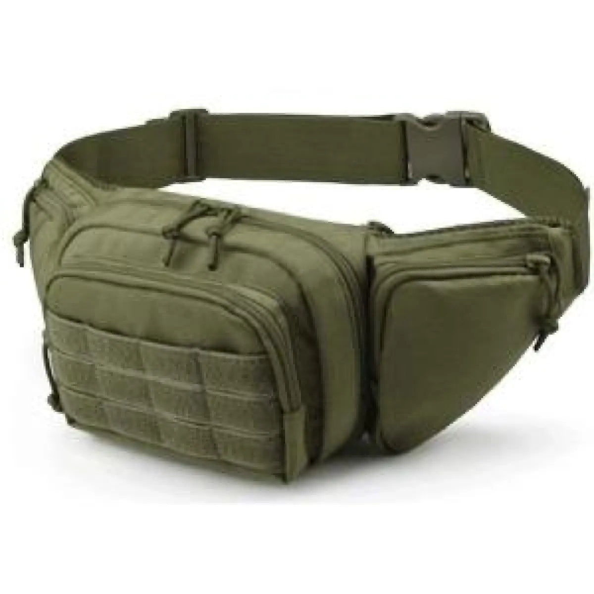 A black tactical storage belt bag with multiple pockets and compartments, made from high-quality nylon, designed for versatile carry options including waist, shoulder, or chest bag.