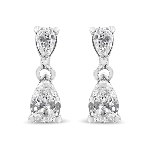 14K White Gold Pear Shape Lab Grown Diamond Dangle Stud Earrings (G-H Color, VS2-SI1 Clarity) WEM Support (www.WEM.support)