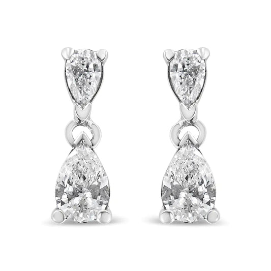 14K White Gold Pear Shape Lab Grown Diamond Dangle Stud Earrings (G-H Color, VS2-SI1 Clarity) WEM Support (www.WEM.support)