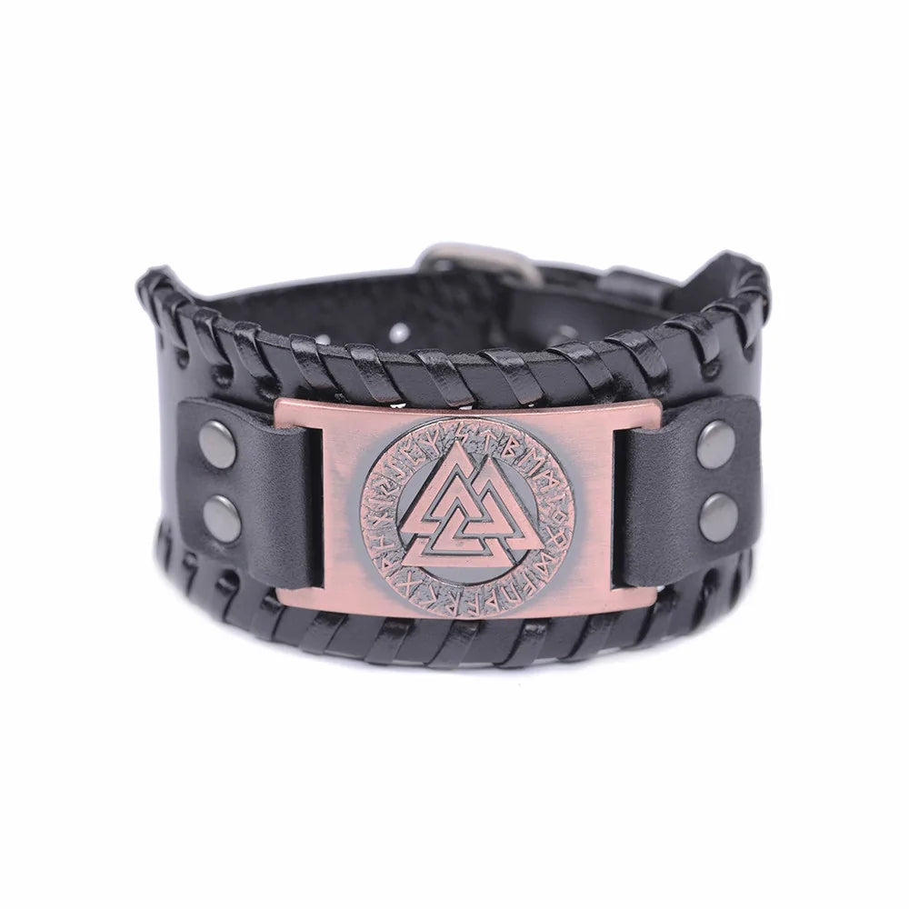 Viking Valknut Amulet Leather Bracelet WEM Support (www.WEM.support)
