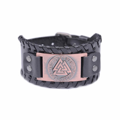 Viking Valknut Amulet Leather Bracelet WEM Support (www.WEM.support)