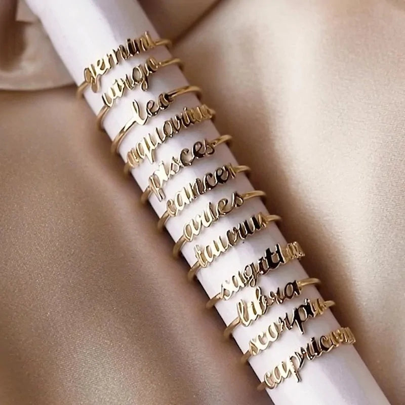 Thin Open Gold Zodiac Rings WEM Support (www.WEM.support)