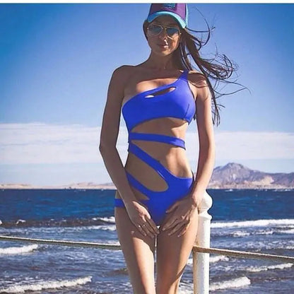 Sexy Einteiliger Badeanzug mit schräger Schulter WEM Support (www.WEM.support)