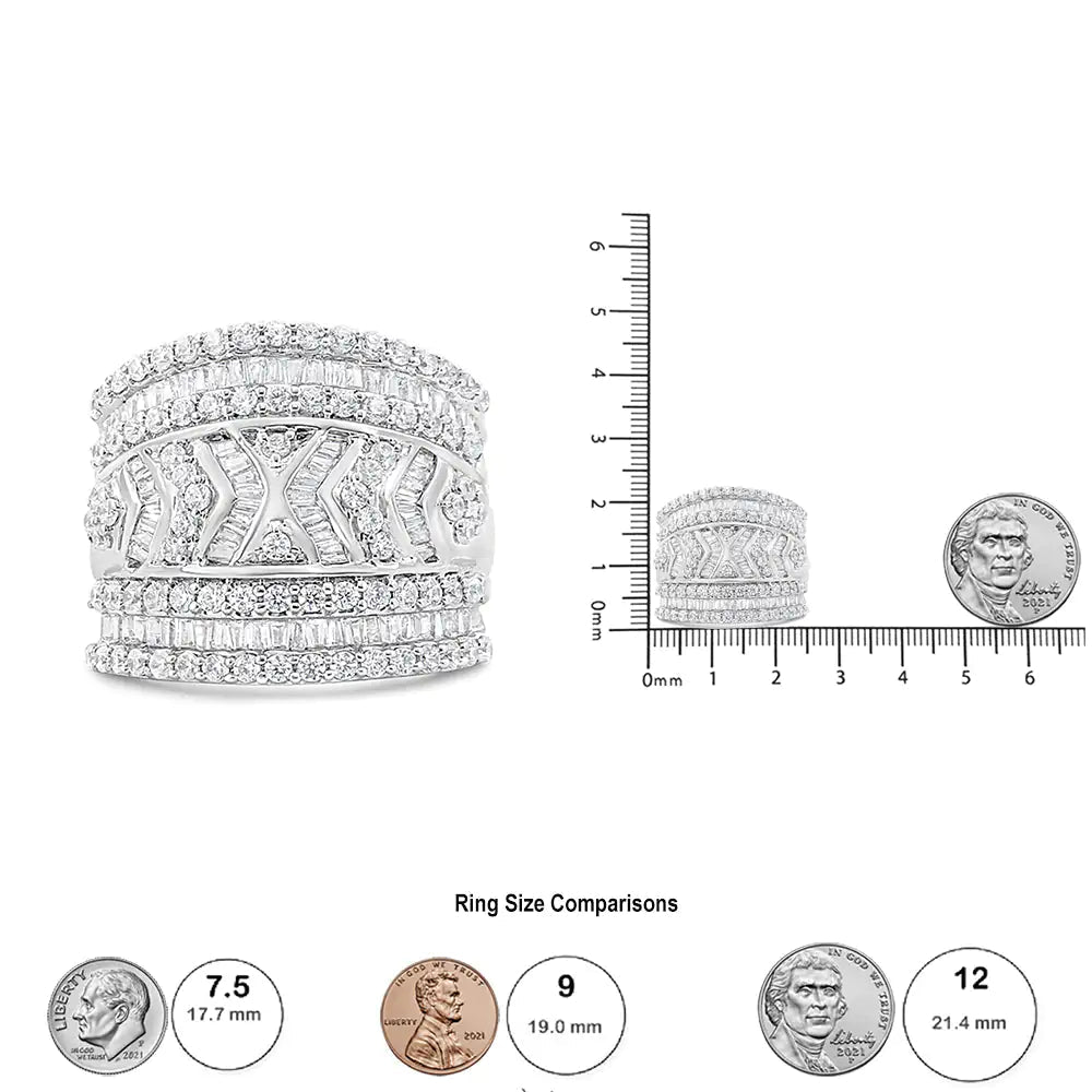 .925 Sterling Silver 2.0 Cttw Diamond Edge Multi-Row Ring Band ( J-K Color, I3 Clarity) WEM Support (www.WEM.support)