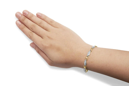 10K Two Tone Gold 1.00 Cttw Channel Set Baguette Diamond Chevron Wave Link 7" Bracelet (I-J Color, I2-I3 Clarity) WEM Support (www.WEM.support)