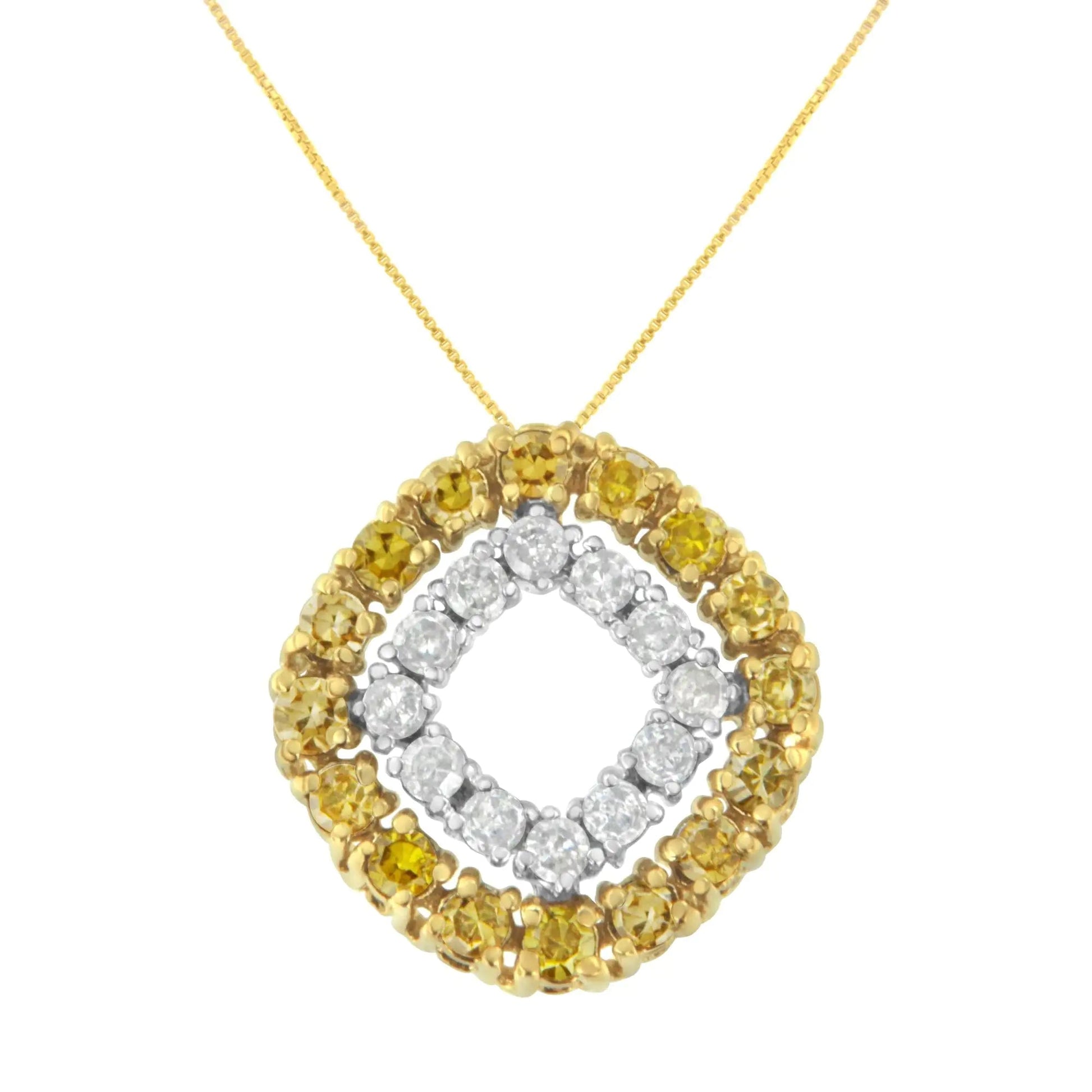 14K Yellow Gold .925 Plated Sterling Silver 1/2 Cttw Treated Yellow Diamond Double Cushion Shaped 18" Pendant Necklace (Yellow Color, I2-I3 Clarity) WEM Support (www.WEM.support)