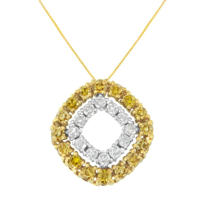 14K Yellow Gold .925 Plated Sterling Silver 1/2 Cttw Treated Yellow Diamond Double Cushion Shaped 18" Pendant Necklace (Yellow Color, I2-I3 Clarity) WEM Support (www.WEM.support)