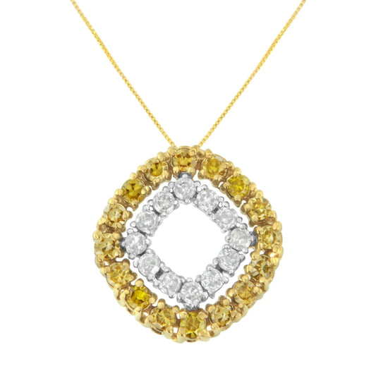 14K Yellow Gold .925 Plated Sterling Silver 1/2 Cttw Treated Yellow Diamond Double Cushion Shaped 18" Pendant Necklace (Yellow Color, I2-I3 Clarity) WEM Support (www.WEM.support)