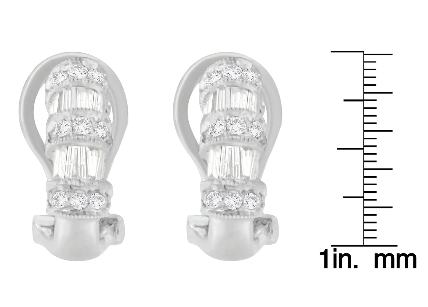 14K White Gold 1 cttw Round and Baguette Cut Diamond Earrings (H-I, SI2-I1) WEM Support (www.WEM.support)