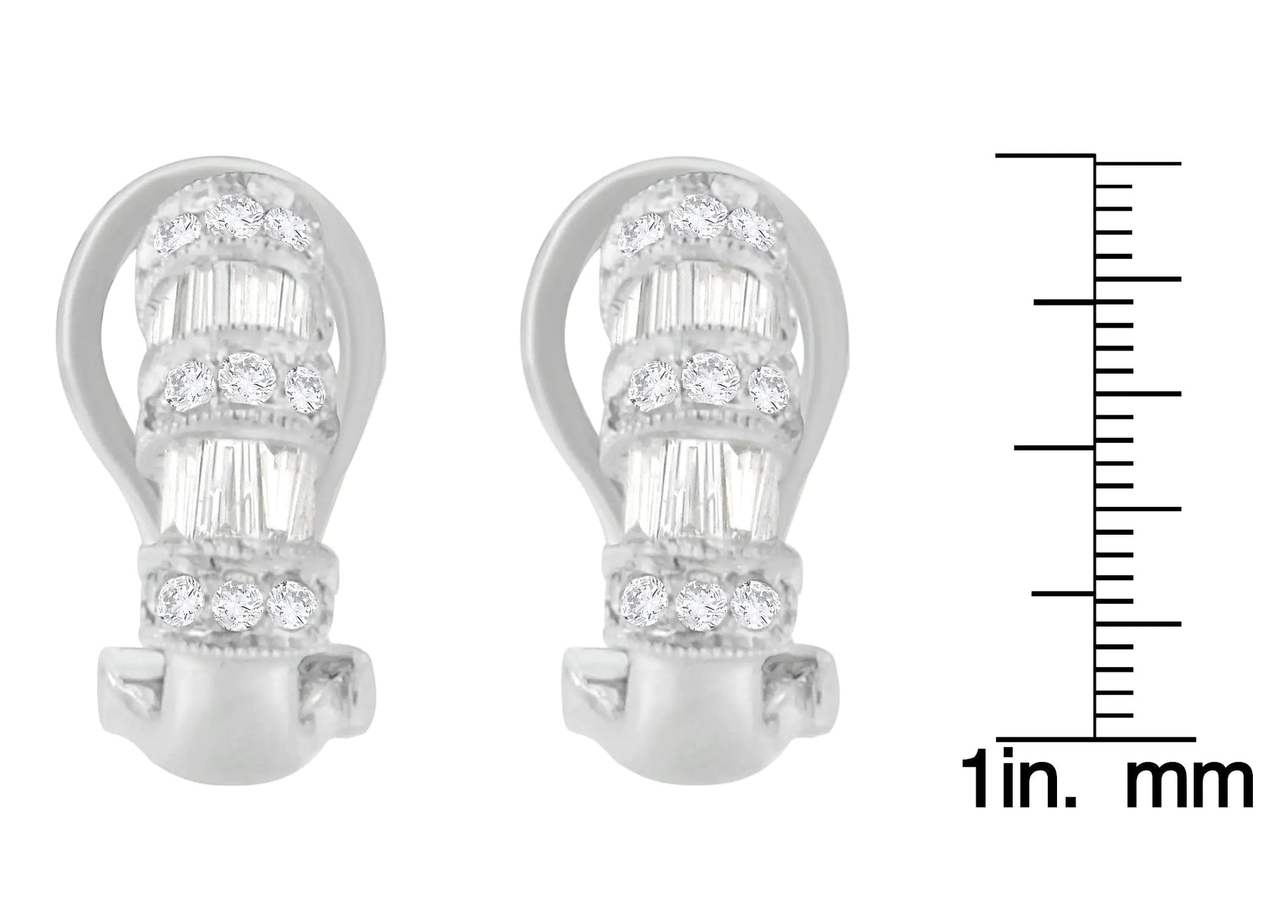 14K White Gold 1 cttw Round and Baguette Cut Diamond Earrings (H-I, SI2-I1) WEM Support (www.WEM.support)