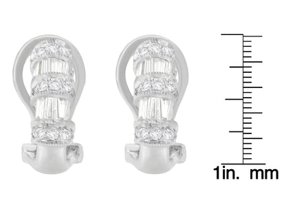 14K White Gold 1 cttw Round and Baguette Cut Diamond Earrings (H-I, SI2-I1) WEM Support (www.WEM.support)