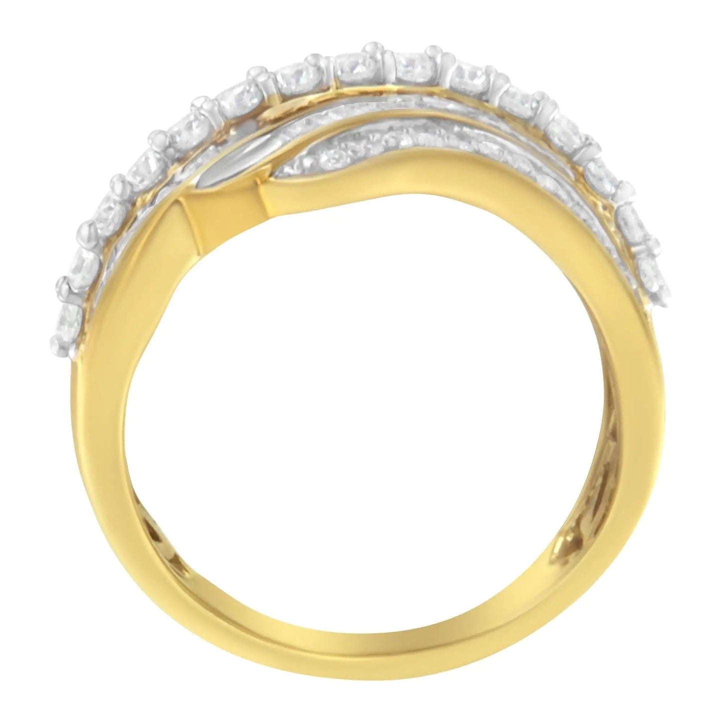 10K Yellow Gold 1.0 Cttw Baguette and Round Diamond Multi-Row Wave Bypass Ring (I-J Color, I1-I2 Clarity) WEM Support (www.WEM.support)