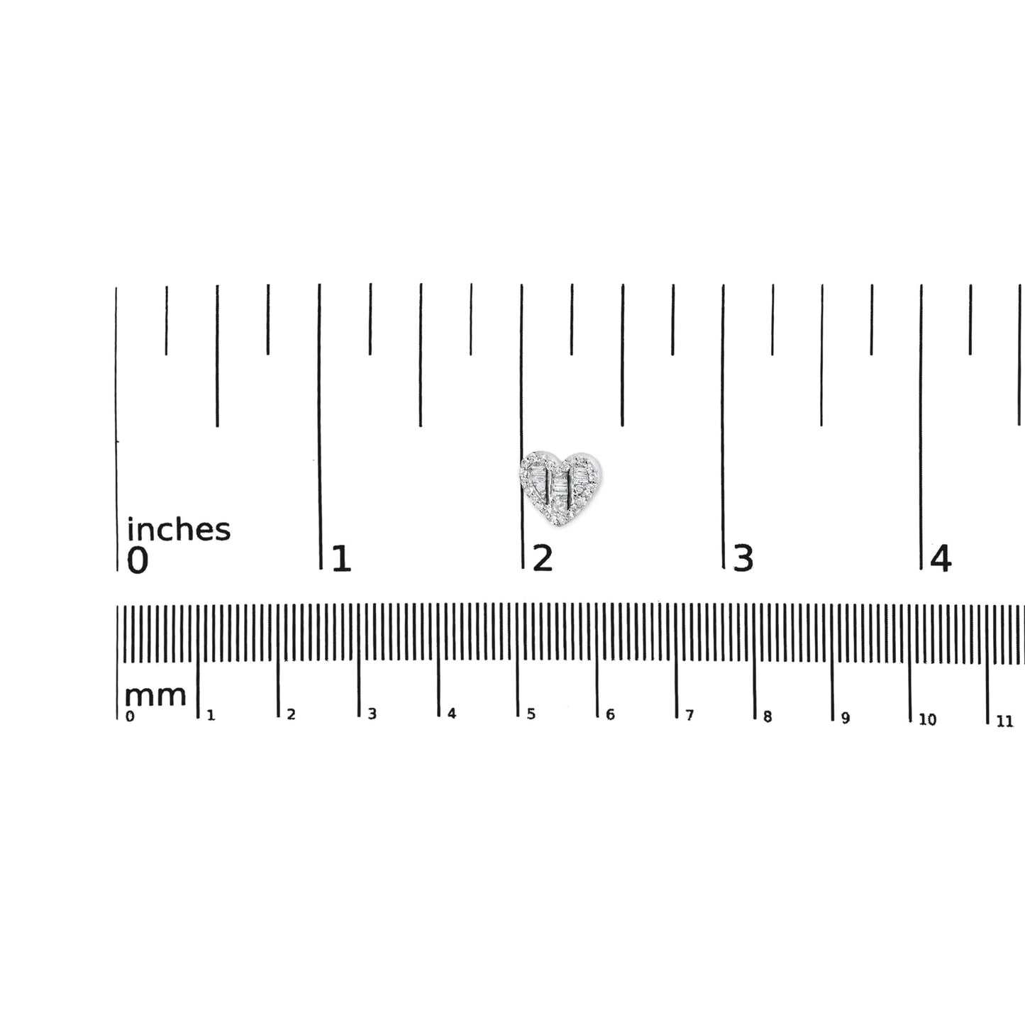 .925 Sterling Silver 1/2 Cttw Round and Baguette Diamond Composite Heart Shaped Stud Earring (I-J Color, SI2-I1 Clarity) WEM Support (www.WEM.support)