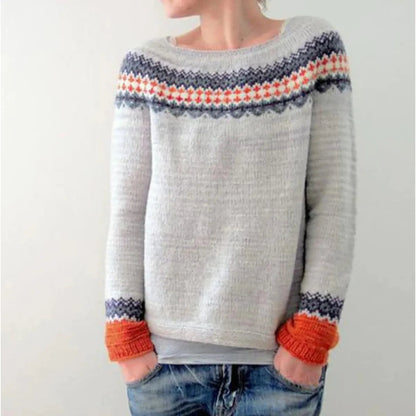 Women's Multicolor Round Neck Loose Knit Sweater WEM Support (www.WEM.support)