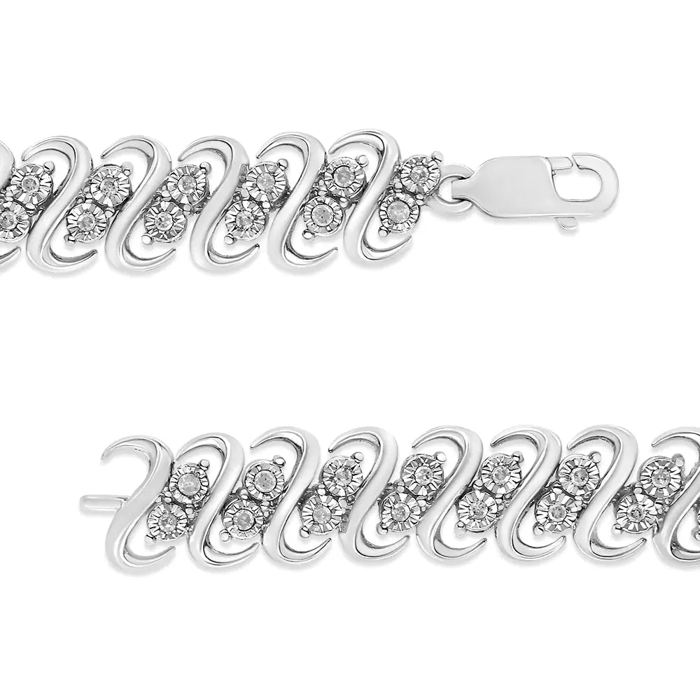 .925 Sterling 1/2 Cttw Diamond Double Row S-Link Bracelet (I-J Color, I2-I3 Clarity) - 7.25" Inches WEM Support (www.WEM.support)