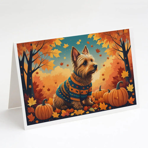 Australian Terrier Terrier Fall Greeting Cards Pack of 8 WEM Support (www.WEM.support)