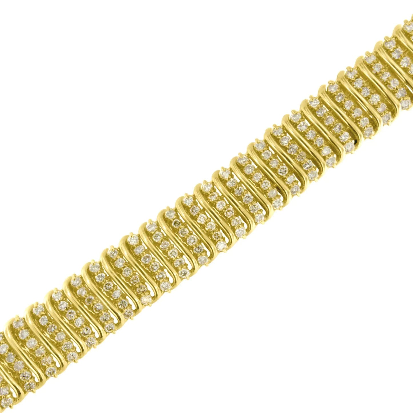 10K Yellow Gold 15.0 Cttw Diamond S Shaped Wave Link Two Tone 7” Tennis Bracelet (J-K Color, I2-I3 Clarity) WEM Support (www.WEM.support)