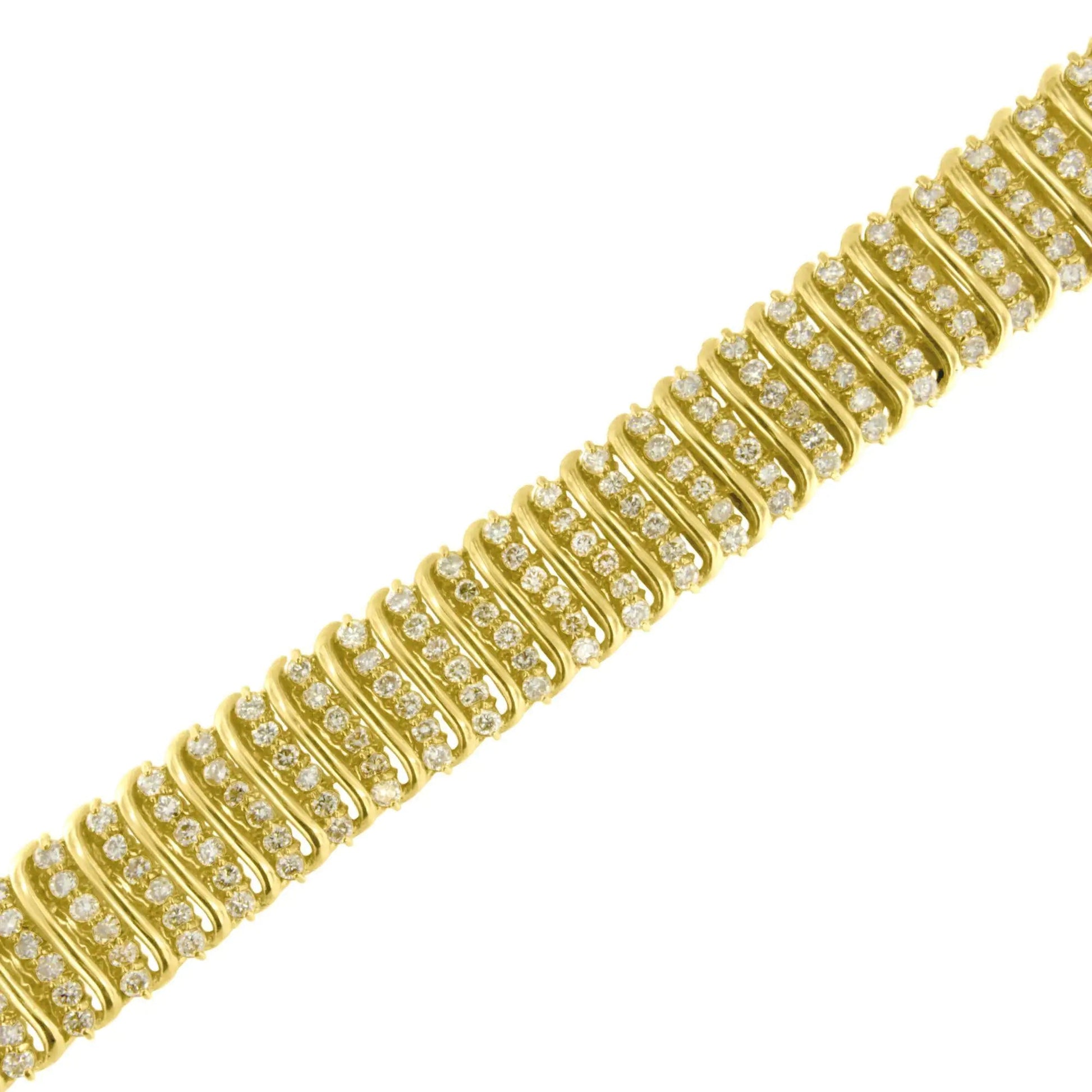 10K Yellow Gold 15.0 Cttw Diamond S Shaped Wave Link Two Tone 7” Tennis Bracelet (J-K Color, I2-I3 Clarity) WEM Support (www.WEM.support)