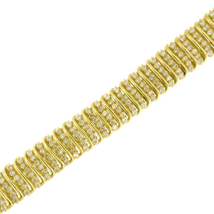 10K Yellow Gold 15.0 Cttw Diamond S Shaped Wave Link Two Tone 7” Tennis Bracelet (J-K Color, I2-I3 Clarity) WEM Support (www.WEM.support)