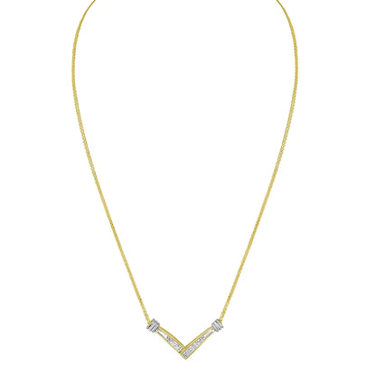 14K Yellow and White Gold 1/4 Cttw Princess Cut Diamond Channel-Set “V” Shape 18" Pendant Necklace (H-I Color, SI2-I1 Clarity) WEM Support (www.WEM.support)