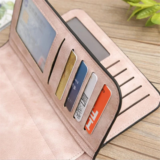 Wallet Brand Coin Purse Scrub Leather Women Wallet Money Phone Bag Female Snap Card Holder Ladies Long Clutch Carteira Feminina WEM Support (www.WEM.support)