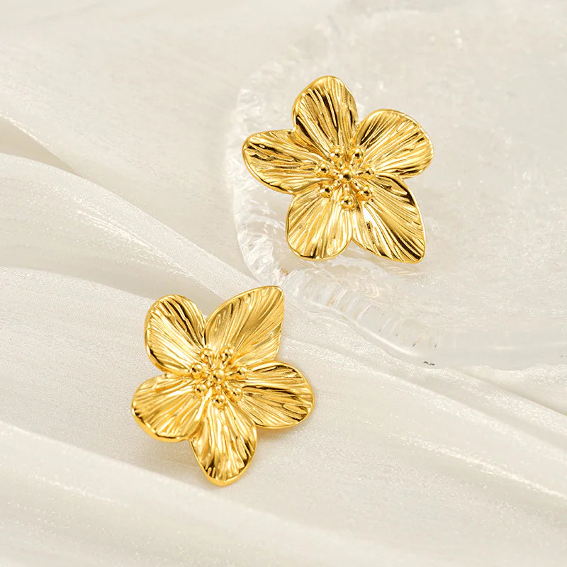 Chic Gold Petal Drop Stud Earrings WEM Support (www.WEM.support)